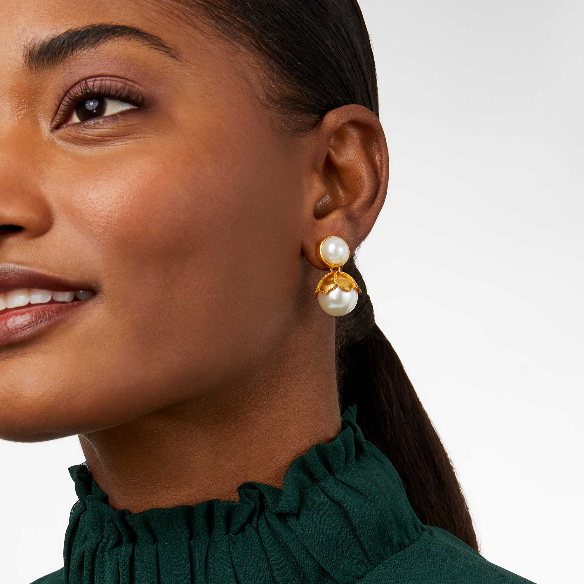 Gold pearl clearance statement earrings