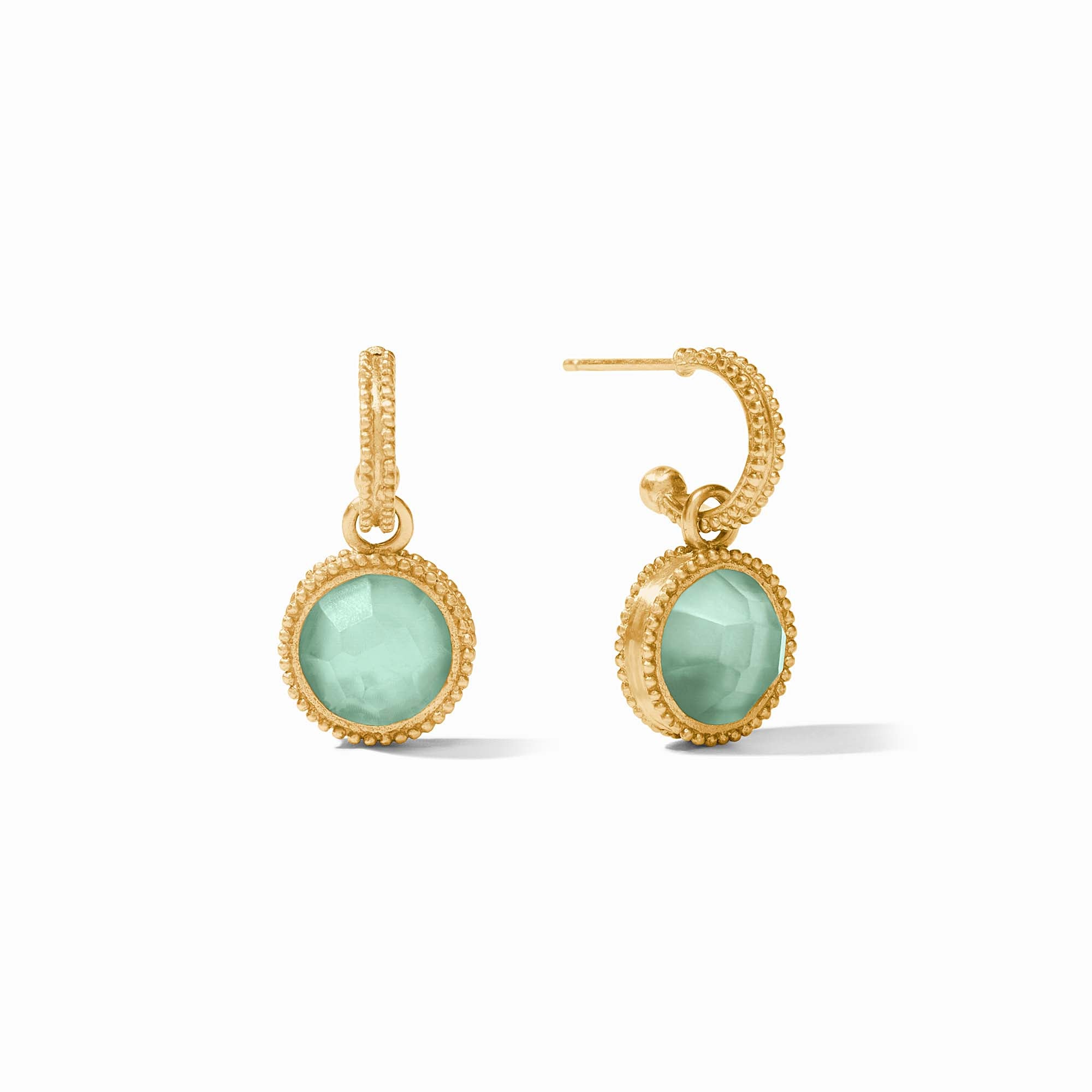 Julie Vos - Fleur-de-Lis Hoop &amp; Charm Earring, Iridescent Aquamarine Blue