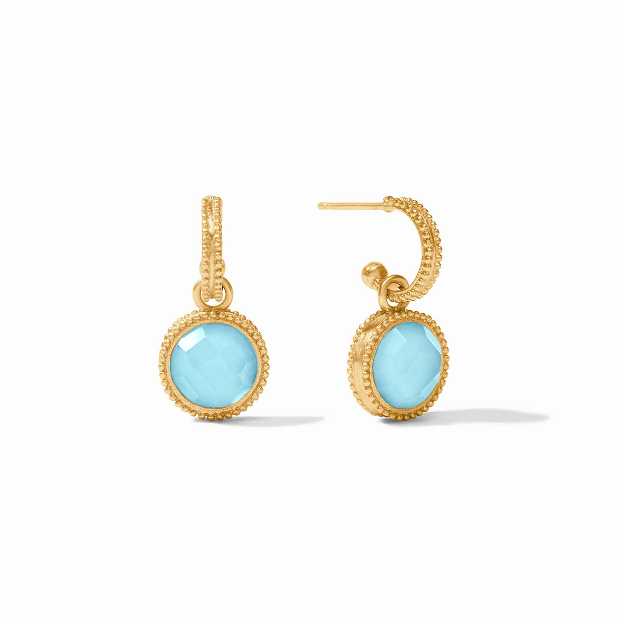 Julie Vos - Fleur-de-Lis Hoop &amp; Charm Earring, Iridescent Capri Blue